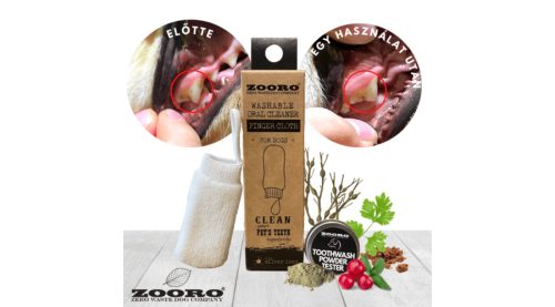 Zooro® - Mosható és ujjra húzható, ezüstionos fogtisztító kutyáknak, ajándék fogmosó porral